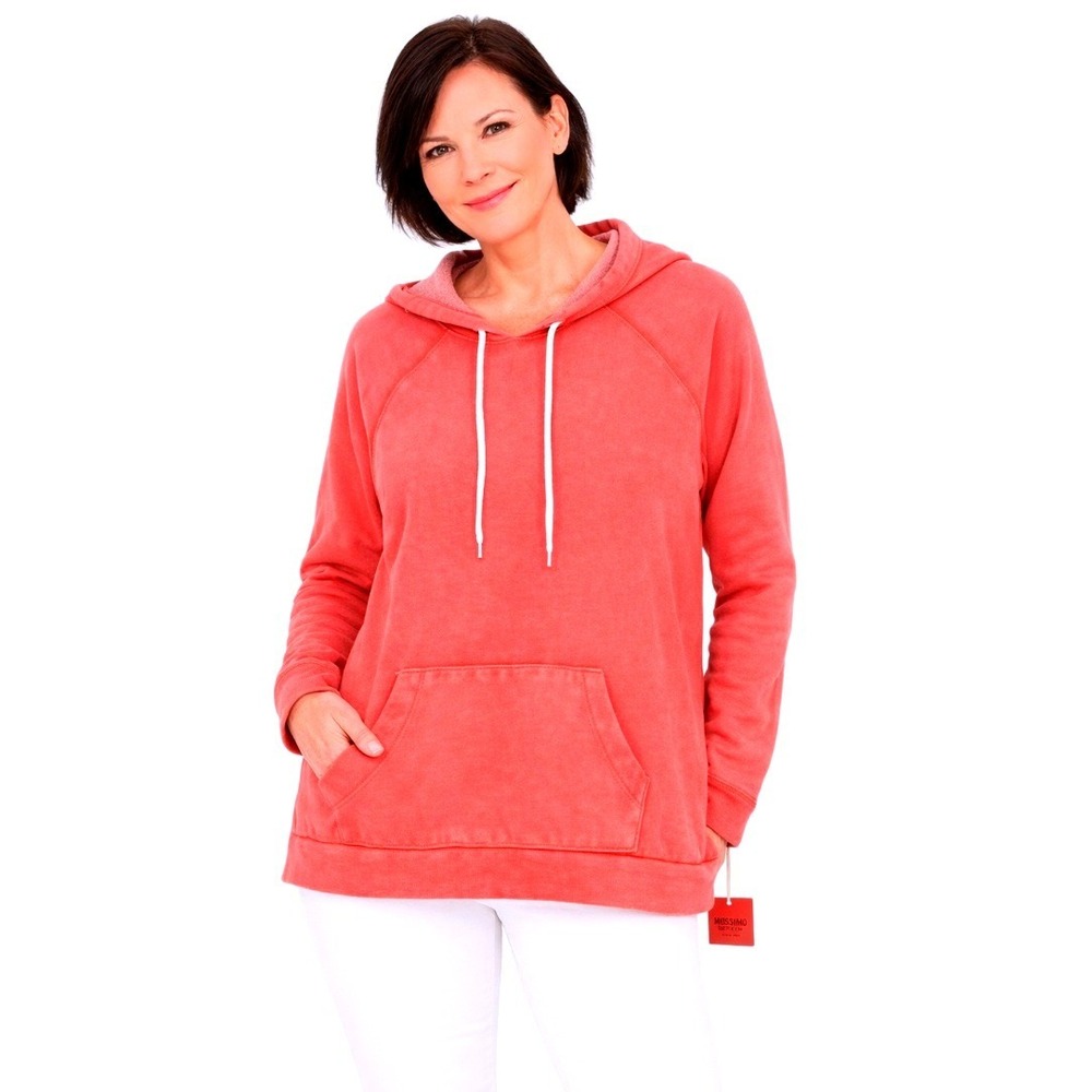 Mossimo Supply Co Hoodie Womens Large Red NWT Distressed Raglan Fleece Lined
